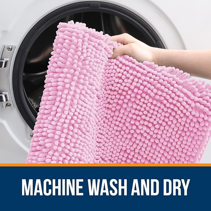 OLANLY Bathroom Rugs 70x24, Extra Soft Absorbent Chenille Bath Rugs, Rubber Backing Quick Dry, Machine Washable Bath Mats for Bathroom Floor, Tub and Shower, Home Decor Accessories, Pink