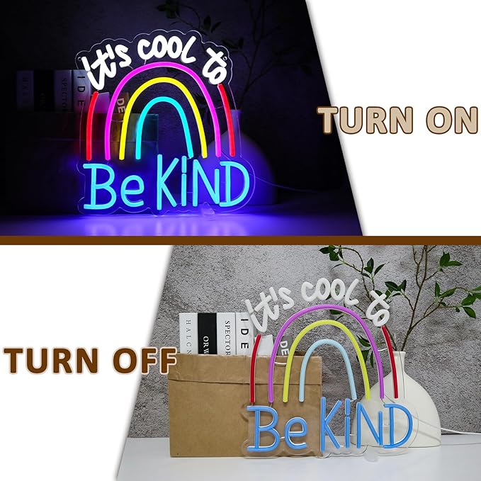 It's Cool To Be Kind Neon Sign for Wall Decor, Rainbow Led Signs for Bedroom, USB Dimmable Colorful Neon Lights for Classroom Home Club Motivational Birthday Party Office Decoration Wall Art