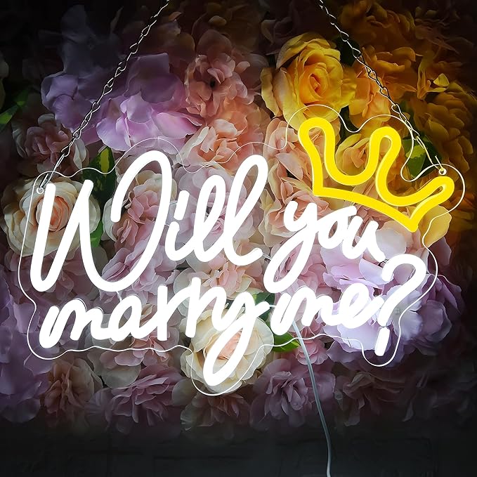 Will You Marry Me Neon Sign for Wall Decor,Will You Marry Me Sign Proposal Decorations,Marry Me Wedding Sign for Proposal,Wedding Party,Valentines Day,Marry Me Light up Decor,15.7 * 8.7 inch(D252)