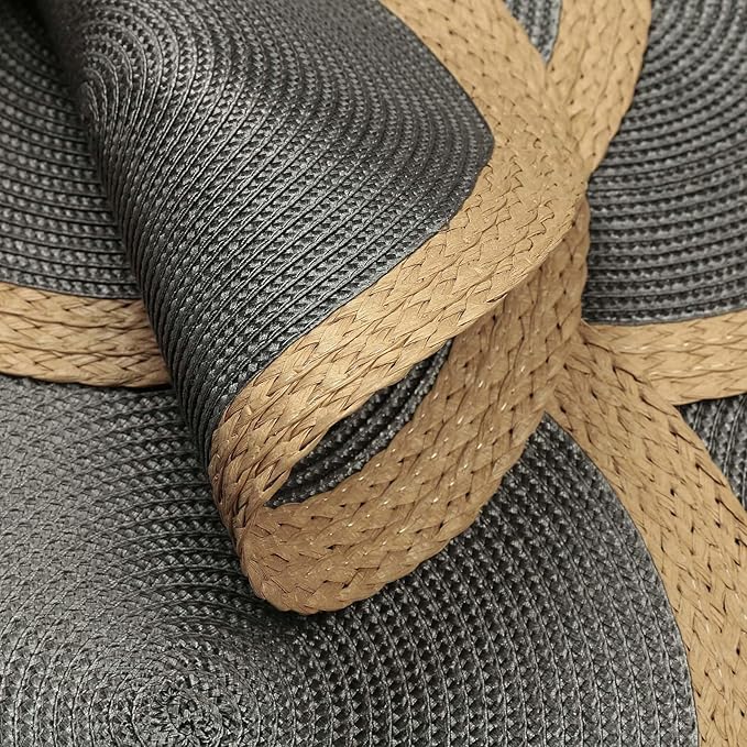 Noctiflorous Round Braided Placemats Set of 4 Table Mats 15 Inches Washable Heat Resistant for Dining Table Non-Slip Indoor Outdoor Place Mats for Thanksgiving Christmas Easter(Grey Wide Edge 4)
