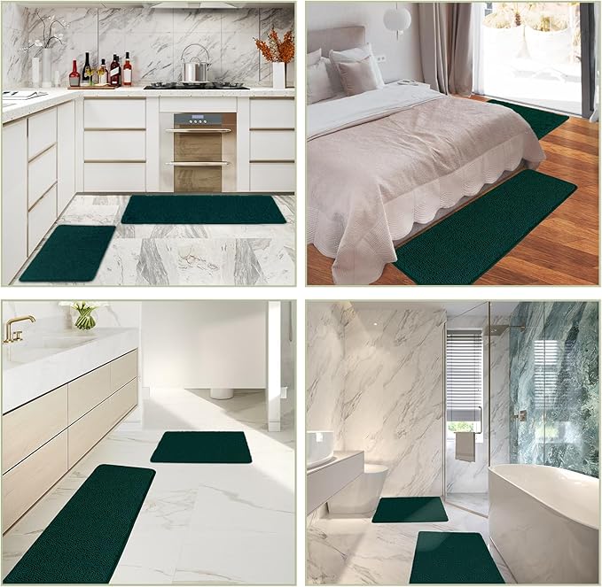 Dark Teal Bathroom Rugs Sets 2 Piece – Absorbent and Washable Bath Mat, Non-Slip, Thick Soft Chenille Bath Rugs for Bathroom Floor, Shower, Sink - 20" x 32"+24" x 36"