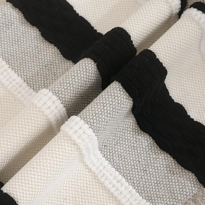 Tosleo Boho Throw Pillow Covers 18x18 Set of 2 Striped Decorative Pillow Cases Accent Chenille Pillowcases Farmhouse Cushion Case Bohemian Nuetral Textured Pillow Cover,Black and White