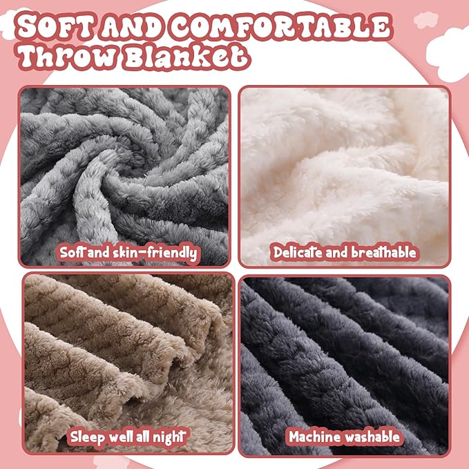 Newwiee 4 Pcs Flanne Fleece Throw Blanket for Bed Couch Large 3D Waffle Textured Soft Blanket Winter Warm Lightweight No Shedding No Pilling Decorative Throw, 50x60 Inch(Neutral Color)