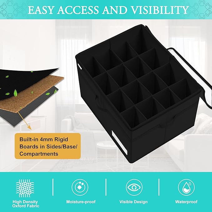 Shoe Storage Organizer, Fits 16 Pairs, Large Shoe Organizer Box for Closet, Clear Foldable Shoes Containers w/Bottom Support, Space Saving Shoe Cubby Storage Boxes w/Reinforced Handles, Black