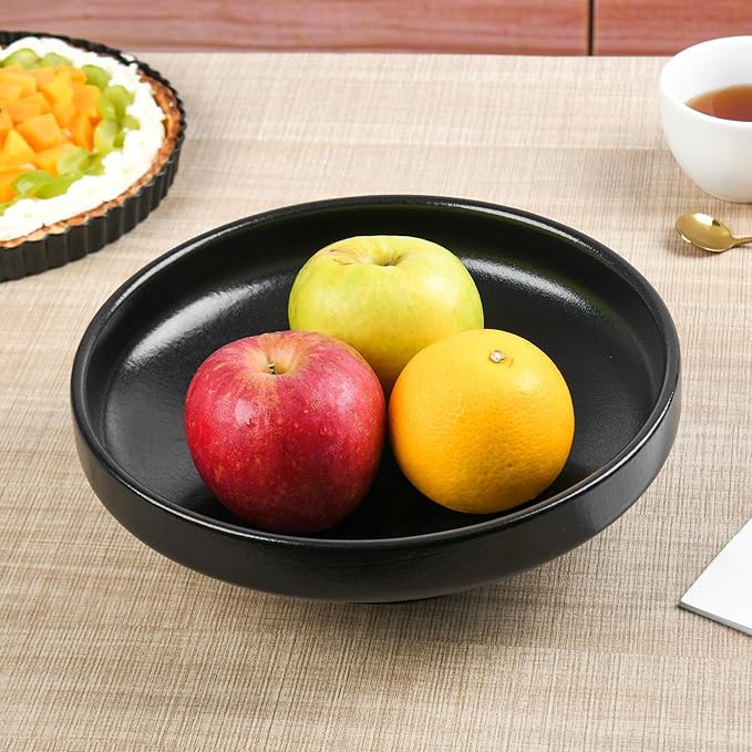 Ceramic Fruit Bowl for Kitchen Counter, 10.2" Large Modern Pedestal Bowl for Table Countertop, Footed Decorative Bowl for Home Decor (Black)