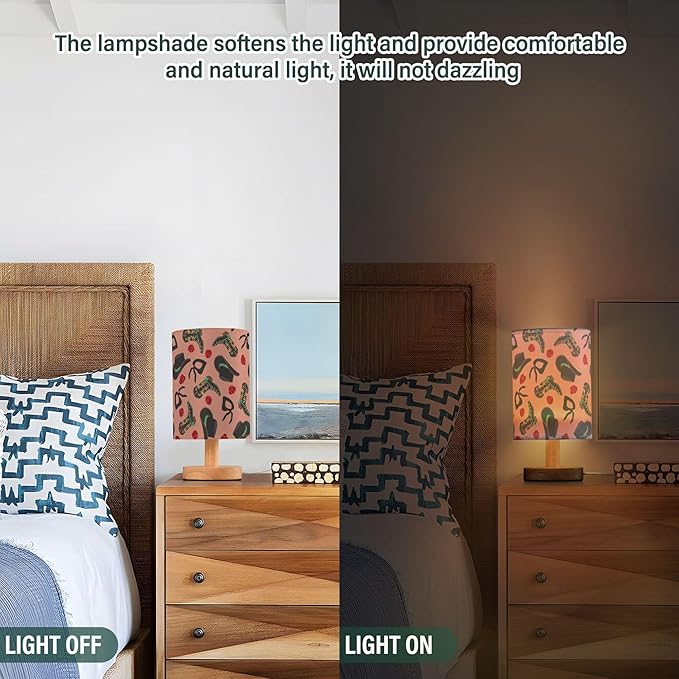 Table Lamp Retro Cowgirl Pattern Cowboy Hat Boot Bandanas Rose Nightstand Lamp with Wood Base Fabric Lamp Shade Bedside Desk Lamp for Living Room Bedroom Kids Room Office
