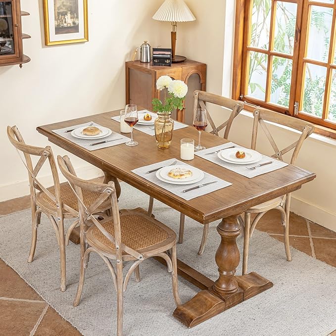 Placemats Set of 4, Dual-Layered Thickened Faux Linen Cloth Place Mats Heat Resistant Machine Washable Wrinkle Free Table Mats Indoor/Outdoor (Cream Beige)
