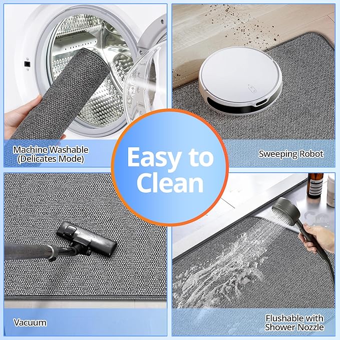 Thin Bathroom Rugs, Bath Mat Super Absorbent, Bath Rugs Rubber Backing Non-Slip, Quick Dry Machine Washable, Cozy Cloth Bathroom Mat fit Under Door/Bathtub/Sink/Shower/Kids 19''x30''-Dark Grey
