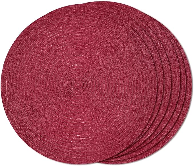 FunWheat Round Braided Placemats Set of 6 Place mats for Dining Tables Woven Heat Resistant Table Mats 15 inch (Wine)