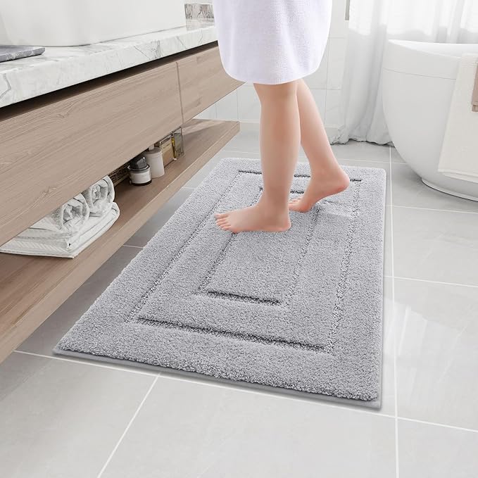 Buganda Bathroom Rugs, 36" x 24", Soft and Absorbent Microfiber Bath Rugs, Non-Slip Shaggy Shower Carpet, Machine Wash Dry Bath Mats for Bathroom Floor, Tub and Shower, Grey