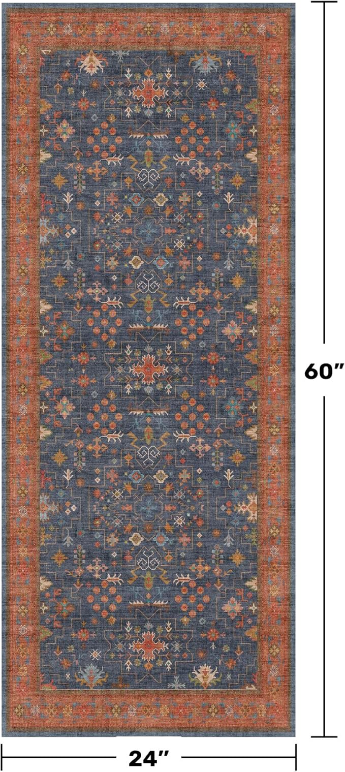 Navy Blue Runner Rug 2x5 for Kitchen, Hallway, Mudroom, Laundry Room, Bathroom, Washable Non Slip Non Skid Rubber Backing Low Pile Stain Resistance