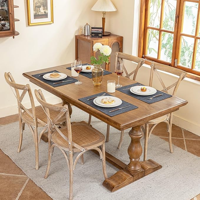 Placemats Set of 6, Dual-Layered Thickened Faux Linen Cloth Place Mats Heat Resistant Machine Washable Wrinkle Free Table Mats Indoor/Outdoor (Dark Grey)