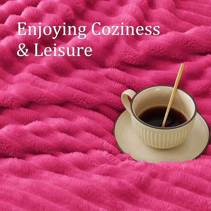 BEDELITE Blankets Queen Size for Bed, 300GSM Soft & Warm Fleece Blanket, Decorative and Giftable Striped Hot Pink Blankets for Women, Men, 90"x90"