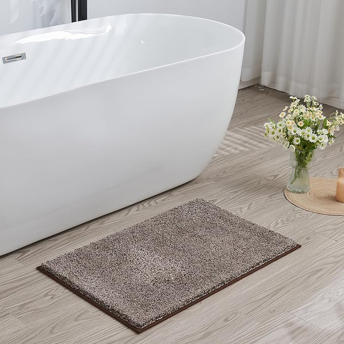 Douceur Brown Bathroom Rugs Non Slip, Super Soft Microfiber Fluffy Absorbent Bath Rugs for Bathroom, Quick Dry Shower Mat, 32" x 20"