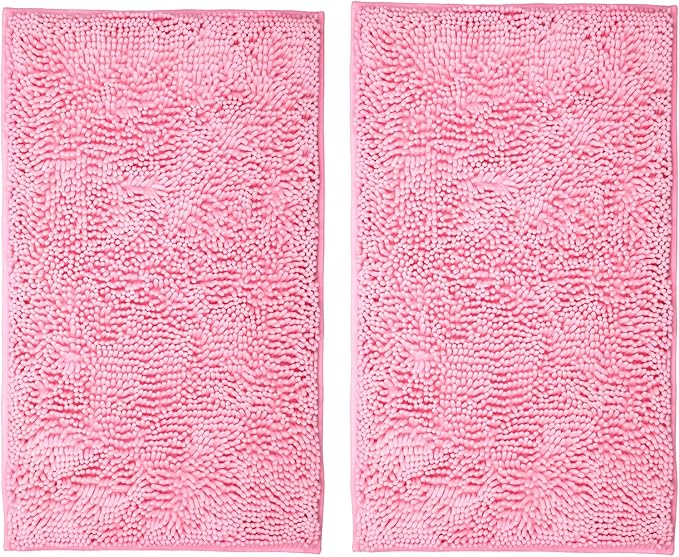 Pink Bathroom Rugs Sets 2 Piece Washable, Luxury ,Chenille Bath Mat Set, Soft Plush Anti-Slip Rectangular Bath, Rug Super Absorbent. (Pink, 32"x20"+32"x20")