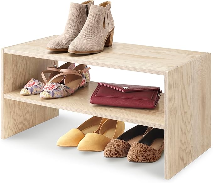 Whitmor Wood Stackable 2-Shelf Shoe Rack, White Oak, 24 inches