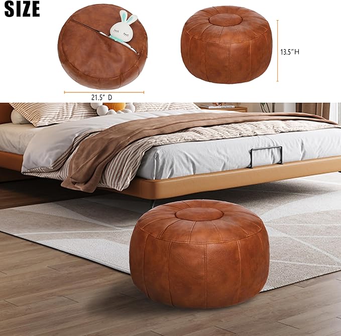 Thgonwid Unstuffed Moroccan Ottoman Pouf Cover, Ottoman Footstool Storage Solution, Bean Bag Chair, Foot Rest, Brown