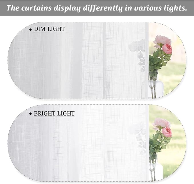 RYB HOME White Sheer Curtains 84 inches, Durable Wrinkle Resistant Light Filtering Textured Short Curtains for Living Room Bedroom Dining Room, W 42 x L 84 inches, 2 Panels Set