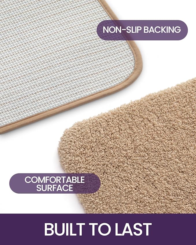 DEXI Bathroom Rug Mat 24x16, Extra Soft and Absorbent Bath Rugs, Washable Non-Slip Thick Carpet Mat for Shower Floor, Tub, Beige