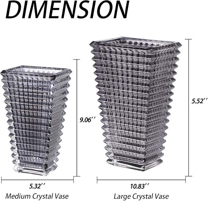 MCMCNCUIU Crystal Vase, Large Crystal Vases for Flowers, Large Flower Vase, Modern Black Vases for Living Room, Bedroom, Kitchen, Dining Table, Mantle, Wedding, 11 Inches