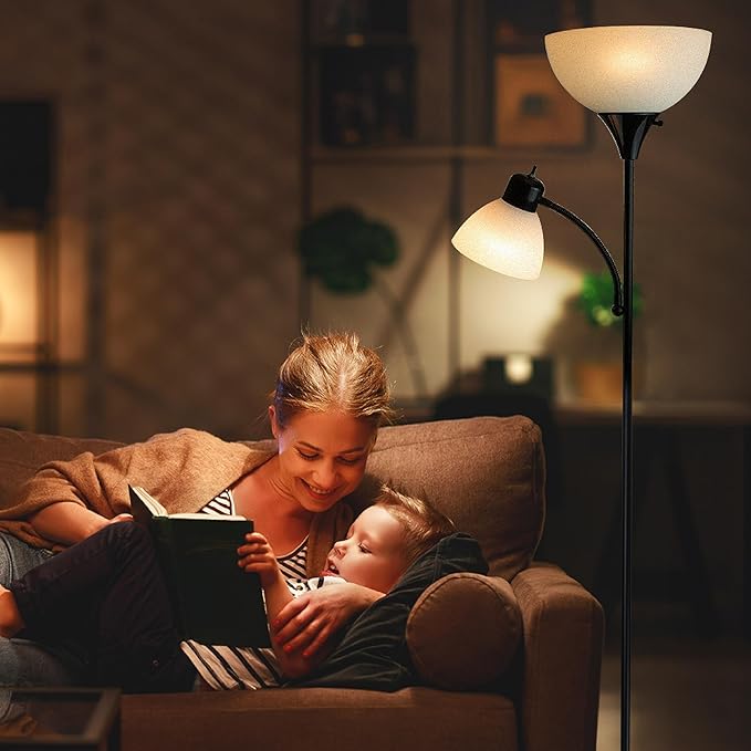 Newhouse Lighting NHFL-WI-BK Torchiere William 71 inch Modern Standing Daughter Floor Lamp, Perfect Light for Bedrooms, Living Room, Office, Reading, Mother-Son Black