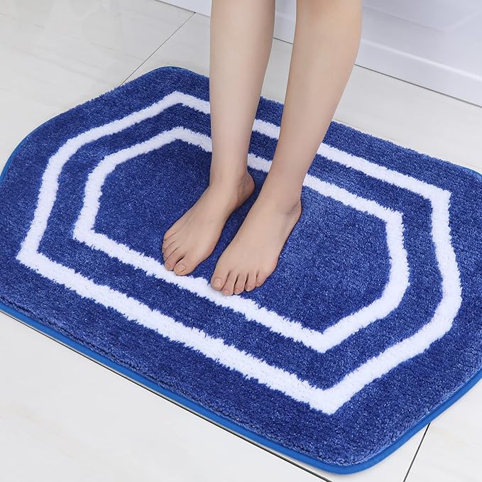COSY HOMEER Extra Thick Bath Linen Sets - Anti-Slip Bath Rugs Mats Soft Plush 100% Strong Polyester Mat Living Room Bathroom Floor Water Absorbent(Blue,24x36 - Inches)