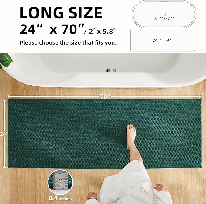 Bathroom Runner Rugs Non Slip Washable Chenille Bath Rug for Long Bath Mats, Dark Green 24"x70"