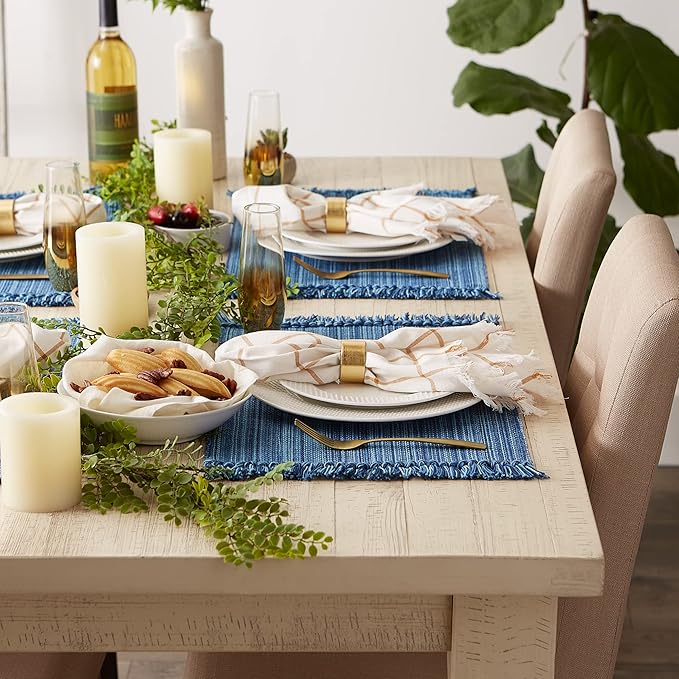 DII Variegated Tabletop Collection, Placemat Set, 13x19, Nautical Blue, 6 Piece