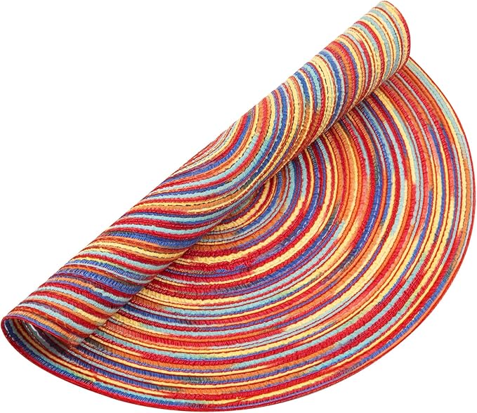 SHACOS Round Braided Placemats Set of 4 Variegated Colorful Placemats for Dining Tables Holiday Party Decor (Rainbow Red, 4)