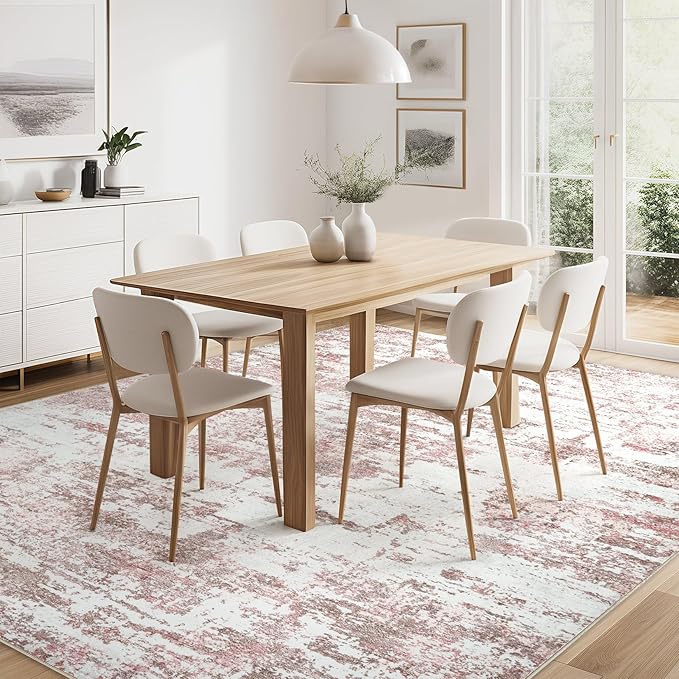 Area Rugs for Living Room: 8x10 Abstract Washable Rug Modern Neutral Large Soft Stain Resistant Non-Slip Backing Machine Table for Bedroom Dining Room Indoor Home Office Carpet - Pink