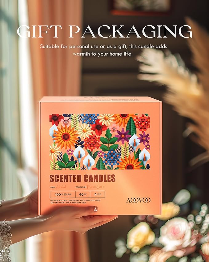 AOOVOO 4 Pack Candles Set for Women - Aromatherapy Candle with Crystals Inside, 40oz Soy Candles for Home Scented, Birthday Gifts Mothers Day Set Candle for Women Mom