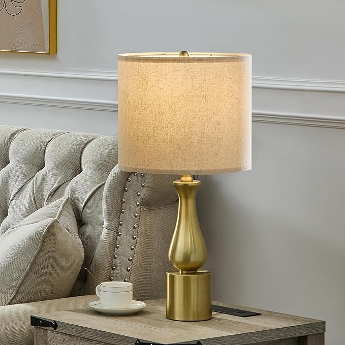 23" Rustic Gold Table Lamps - Set of 2 for Living Room, Bedroom, or Sofa - Oatmeal Shade