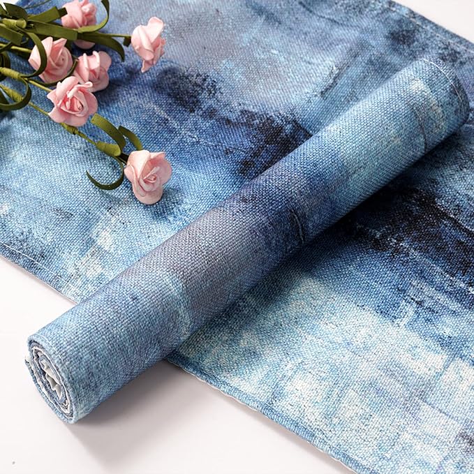 Blue and Grey Placemats Set of 4 Modern Abstract Art Placemats Heat Resistant Non-Slip Artwork Dining Placemats Washable Table Mats for Home Kitchen (Blue and Grey, 18"X12")