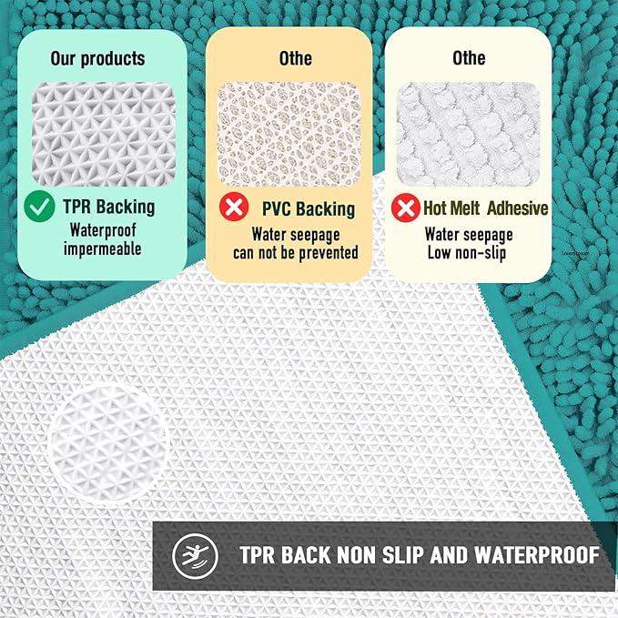 Bathroom Rugs Mat 24x17 Non Slip Chenille Bath Mats Bath Rugs for Bathroom Shower Teal