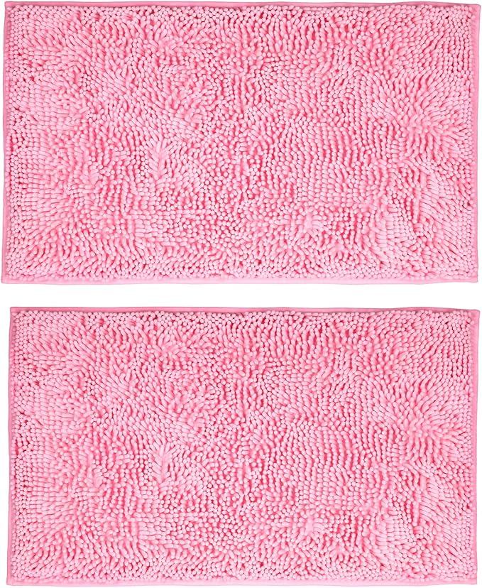 Pink Bathroom Rugs Sets 2 Piece Washable, Luxury ,Chenille Bath Mat Set, Soft Plush Anti-Slip Rectangular Bath, Rug Super Absorbent. (Pink, 32"x20"+32"x20")
