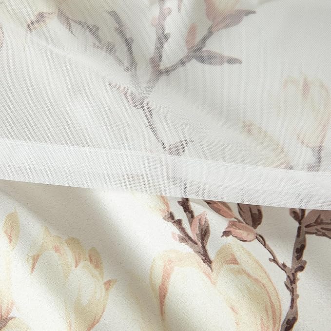 VOGOL Beige Blackout Curtains with Tulle Overlay, 2 Layered Flower Print Cloth Curtain Privacy Drapes for Living Room, Grommet Window Treatment for Bathroom, 52 x 96, 2 Panels