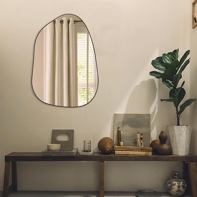 PERFNIQUE Irregular Wall Mirror Asymmetrical Mirror, 27''x19'' Black Mirror for Bathroom Bedroom Living Room Entryway, Decorative Modern Wall Decor, Wall Mounted Mirror (Black, 27''x19'')