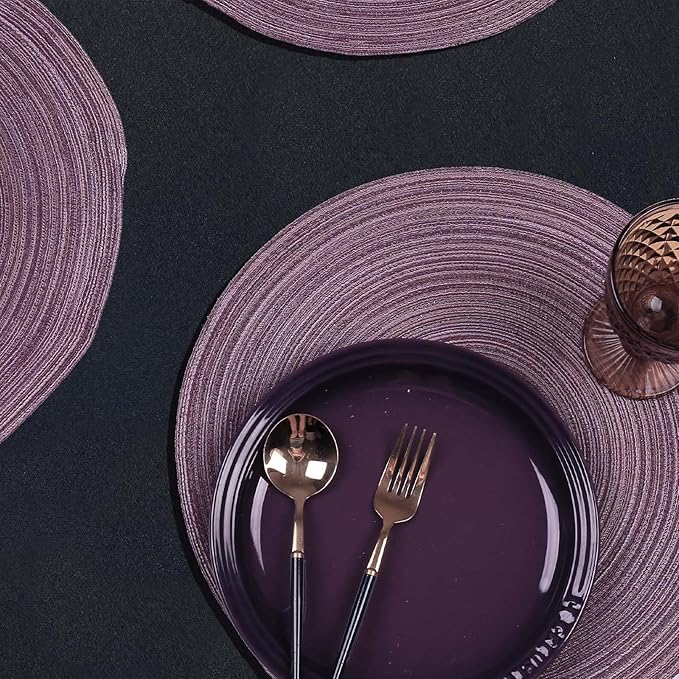 FunWheat Round Braided Placemats Set of 8 Place mats for Dining Tables Woven Heat Resistant Table Mats 15 inch(Purple,8pcs)