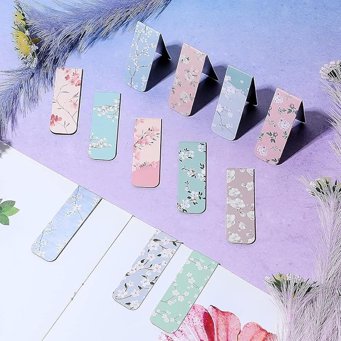 Dianelhall 48 Pcs Magnetic Bookmarks for Women Floral Book Markers Flower Bookmark Assorted Book Magnets Page Markers Clip Magnetic Bookmarks for Books Students Women Reading