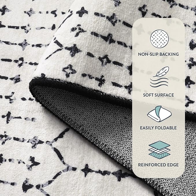 Lahome Moroccan Hallway Runner Rug, Washable Black 2x8 Rug Runner Ultra-Thin Stain Resistant Kitchen Carpet with Rubber Backing Non Slip, Geometric Print Floor Carpet Mat for Entryway Bedroom