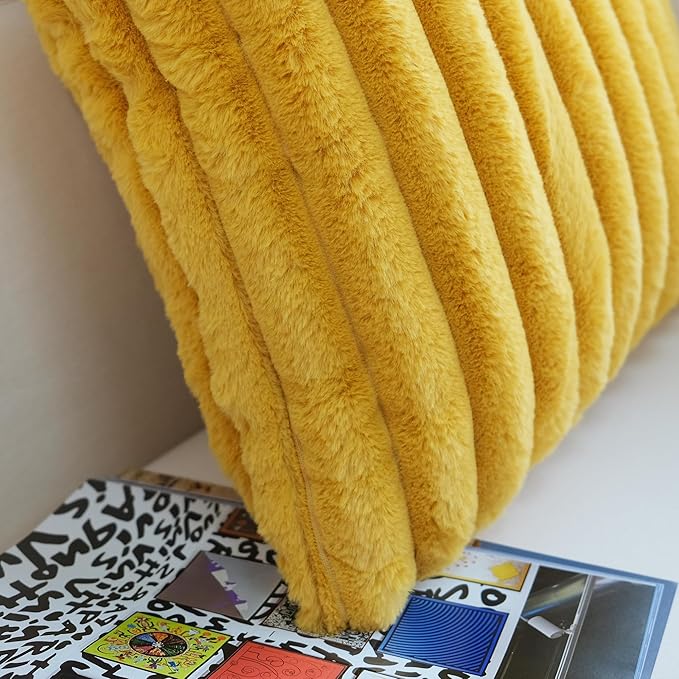 JOJUSIS Pack of 2 Faux Fur Plush Decorative Throw Pillow Covers Couch Cushion Case Soft Pillowcases (Mustard Yellow, 16 x 16-Inch)