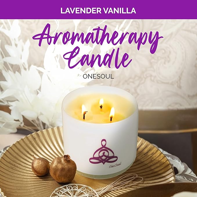 Large Lavender Vanilla Candle, Scented Candles for Home, Hand-Poured Aromatherapy Large 3 Wick Candle for 50-Hour Burn Time, 14oz - OneSoul Collection
