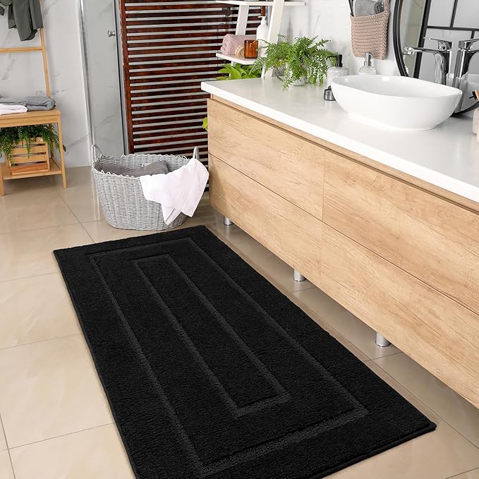 HOMORE Black Bathroom Rug 24x60 Inch Soft Absorbent Bathroom Runner Rug, Washable Bath Runners Rugs Non Slip Long Bath Rug for Shower Tub