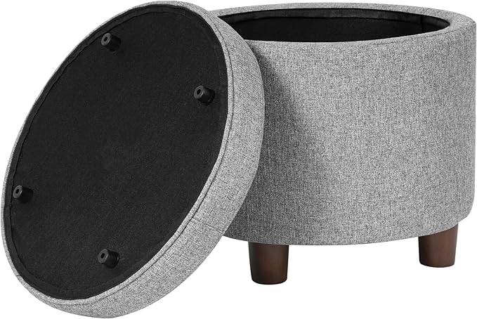 Homepop Home Decor | Upholstered Round Storage Ottoman | Ottoman with Storage for Living Room & Bedroom, Light Gray Tweed Large