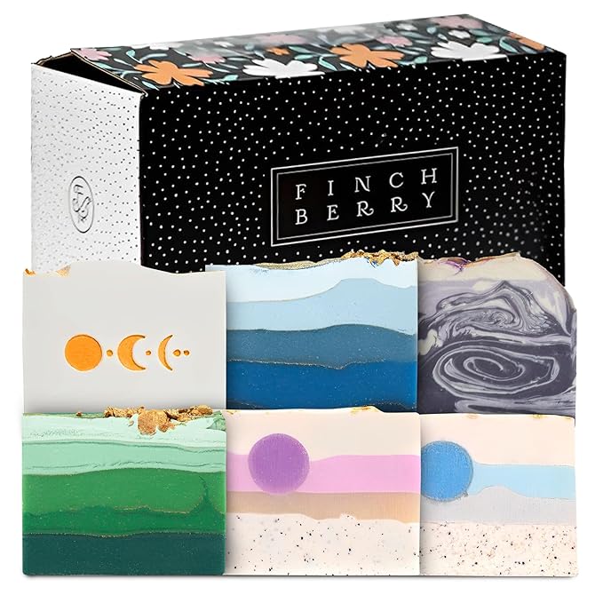 FinchBerry Relaxation Soap Bar Set โ Natural Face & Body Care Collection with Handmade Soaps โ Made with Organic Olive Oil, Coconut Oil, and Shea Butter โ Ideal Gift Pack of 6 (4.5 oz Each)