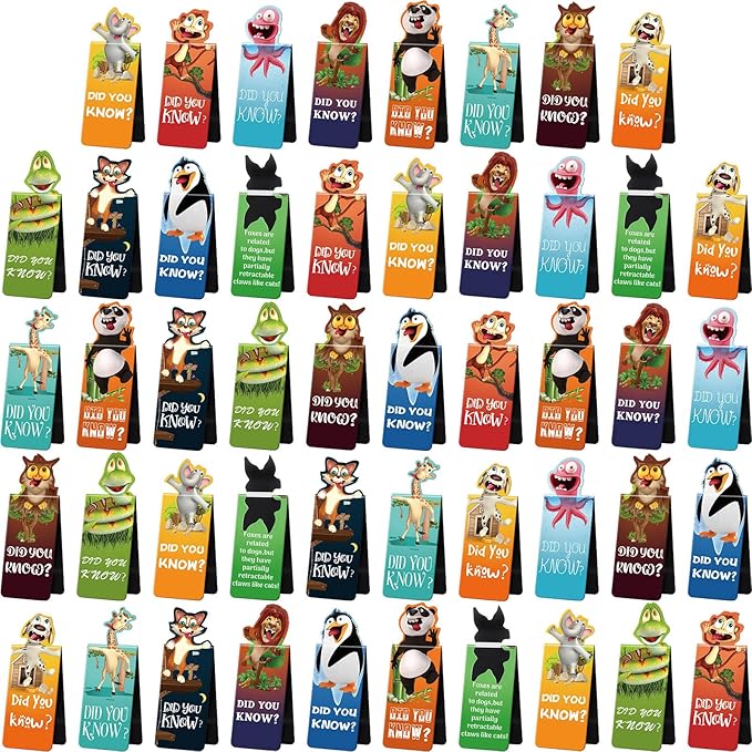 Sepamoon 48 Pcs Magnetic Bookmarks Book Marks Cute Magnet Page Markers Page Clips Funny Animal Bookmarks for Students Teacher Reading Party Favor (Animal Style)
