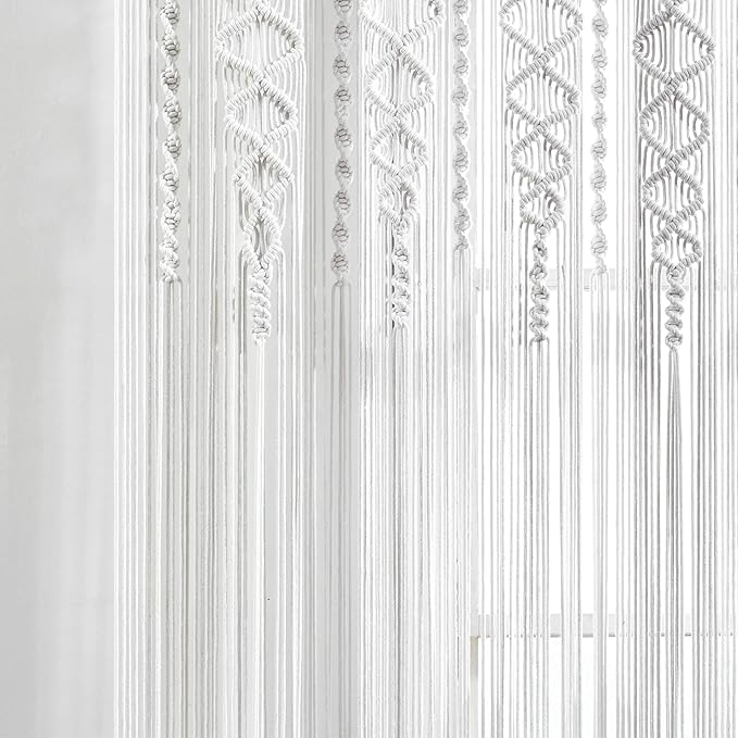Lush Decor Boho Macrame Textured Cotton Window Curtain Panel, 40" W x 84" L, White - Room Divider or Wedding Decor - Boho, Macrame