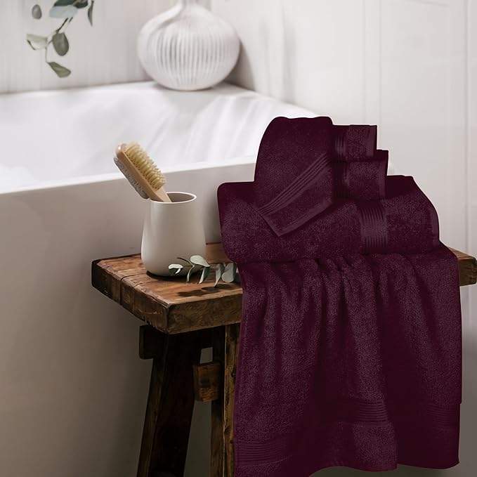 Belizzi Home Ultra Soft 6 Pack Cotton Towel Set, Contains 2 Bath Towels 28x55 inch, 2 Hand Towels 16x24 inch & 2 Wash Coths 12x12 inch, Ideal for Everyday use, Compact & Lightweight - Burgundy Red