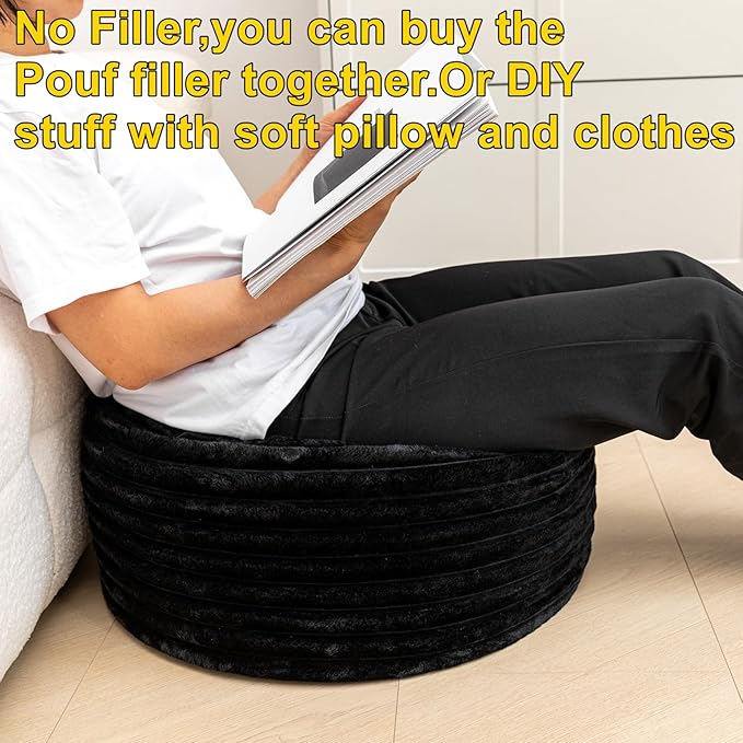 Asuprui Pouf Ottoman Unstuffed Ottoman Foot Rest Floor Pouf 20x20x12 Inches Round Bean Bag Chair Foldable Floor Chair Storage for Living Room Bedroom Black Stripe