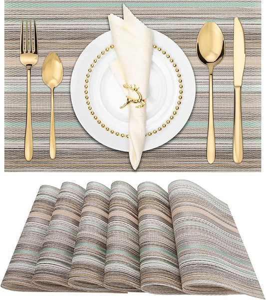 Winknowl Placemats, Washable Vinyl Woven Indoor and Outdoor Heat Stain and Water Resistant Elegant Table Mats for Dining Table Set of 6 (Teal Green)
